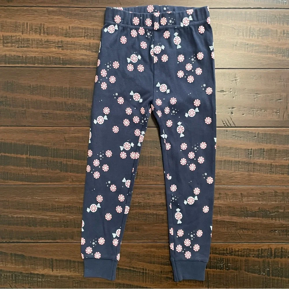 Petit Lem Navy Blue Peppermint Starlight Spiral Holiday Pajama Set NWT
